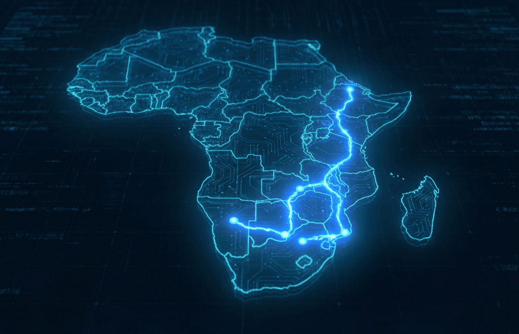 South Africa and Africa map showing coverage area